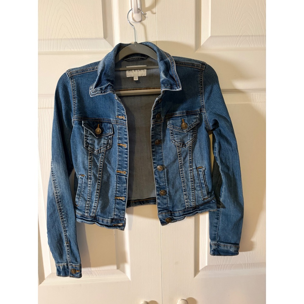 Delias Women Medium Wash Cropped Denim Jacket Button Up Blue Jean Jacket Small‎
